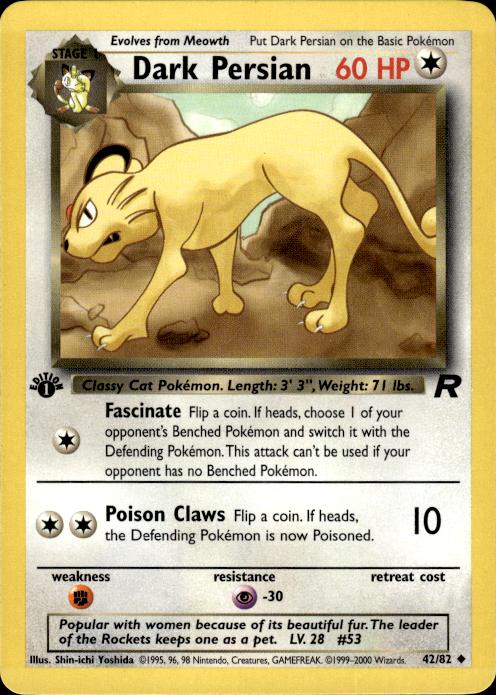 Pokemon Dark Persian 42/82 Team Rocket Uncommon 1st Edition Near Mint