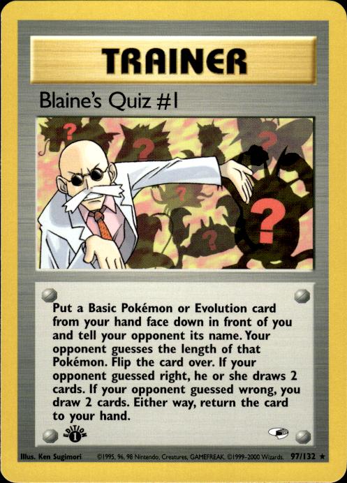 Pokemon Blaine's Quiz #1 97/132 Gym Heroes Rare 1st Edition Near Mint