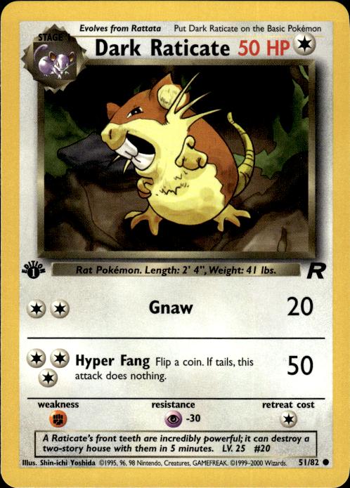 Pokemon Dark Raticate 51/82 Team Rocket Common 1st Edition Near Mint