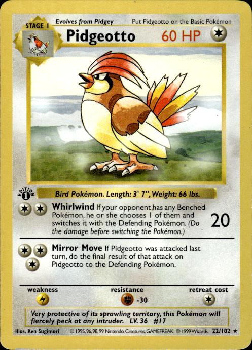 Pokemon Pidgeotto 22/102 Base Set Rare 1st Edition Moderately Played
