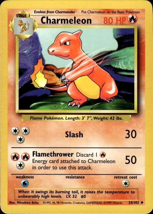 Pokemon Charmeleon 24/102 Base Set Uncommon Near Mint