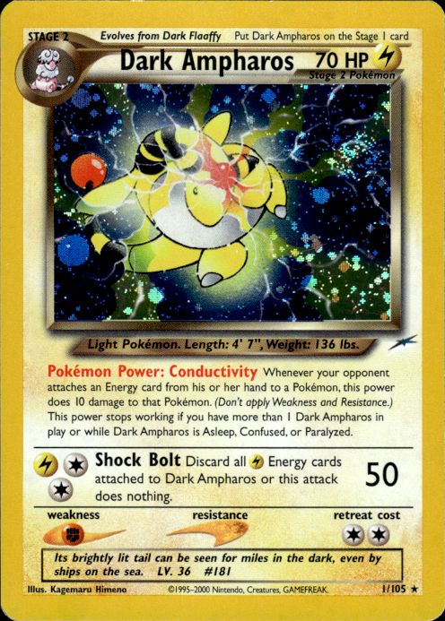 Pokemon Dark Ampharos 1/105 Neo Destiny Holo Rare Moderately Played