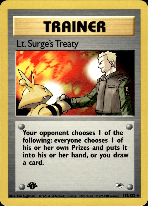 Pokemon Lt. Surge's Treaty 112/132 Gym Heroes Uncommon 1st Edition Near Mint