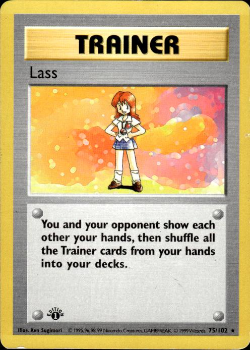 Pokemon Lass 75/102 Base Set Rare 1st Edition Heavily Played