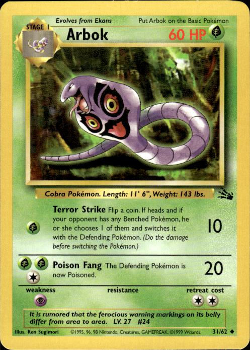 Pokemon Arbok 31/62 Fossil Uncommon Near Mint