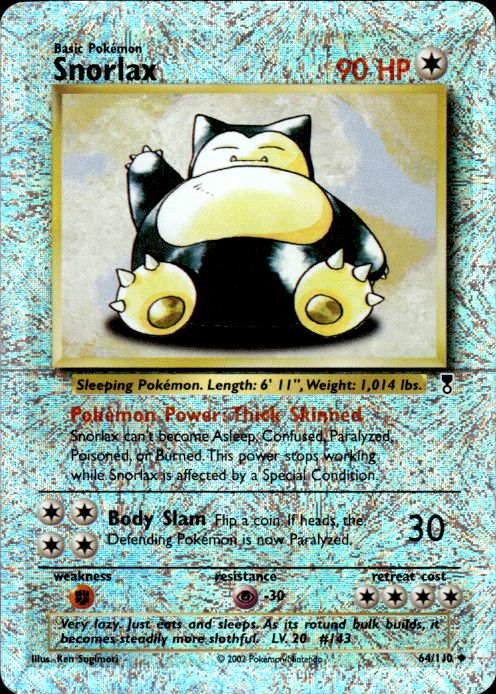 Pokemon Snorlax 64/110 Legendary Collection Uncommon Reverse Holo MP