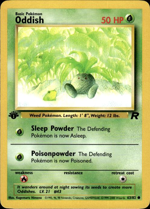 Pokemon Oddish 63/82 Team Rocket Common 1st Edition Near Mint