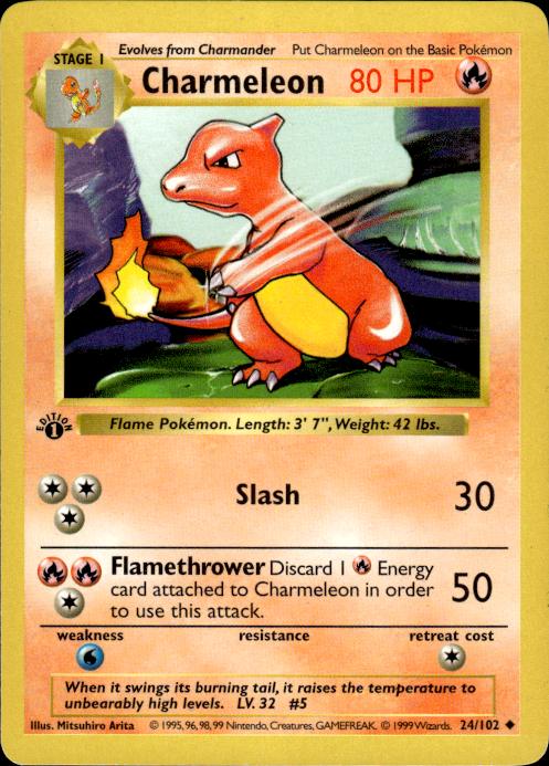 Pokemon Charmeleon 24/102 Base Set Uncommon 1st Edition Moderately Played