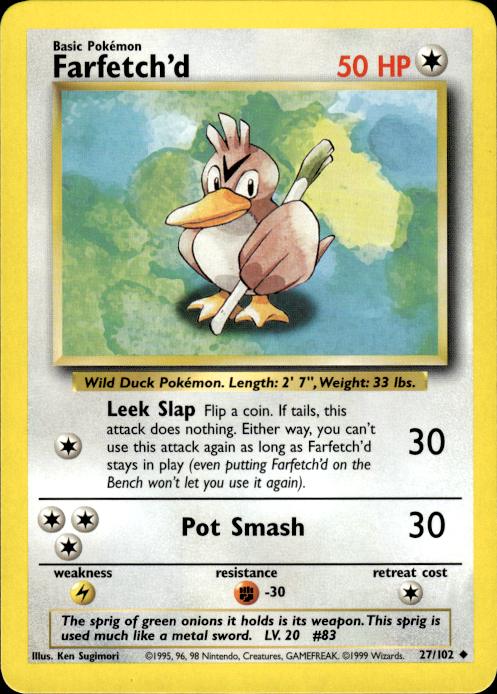 Pokemon Farfetch'd 27/102 Base Set Uncommon Near Mint