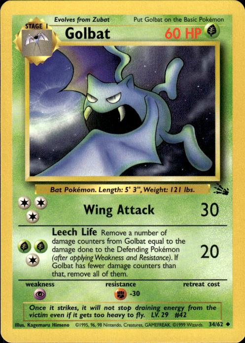 Pokemon Golbat 34/62 Fossil Uncommon Near Mint