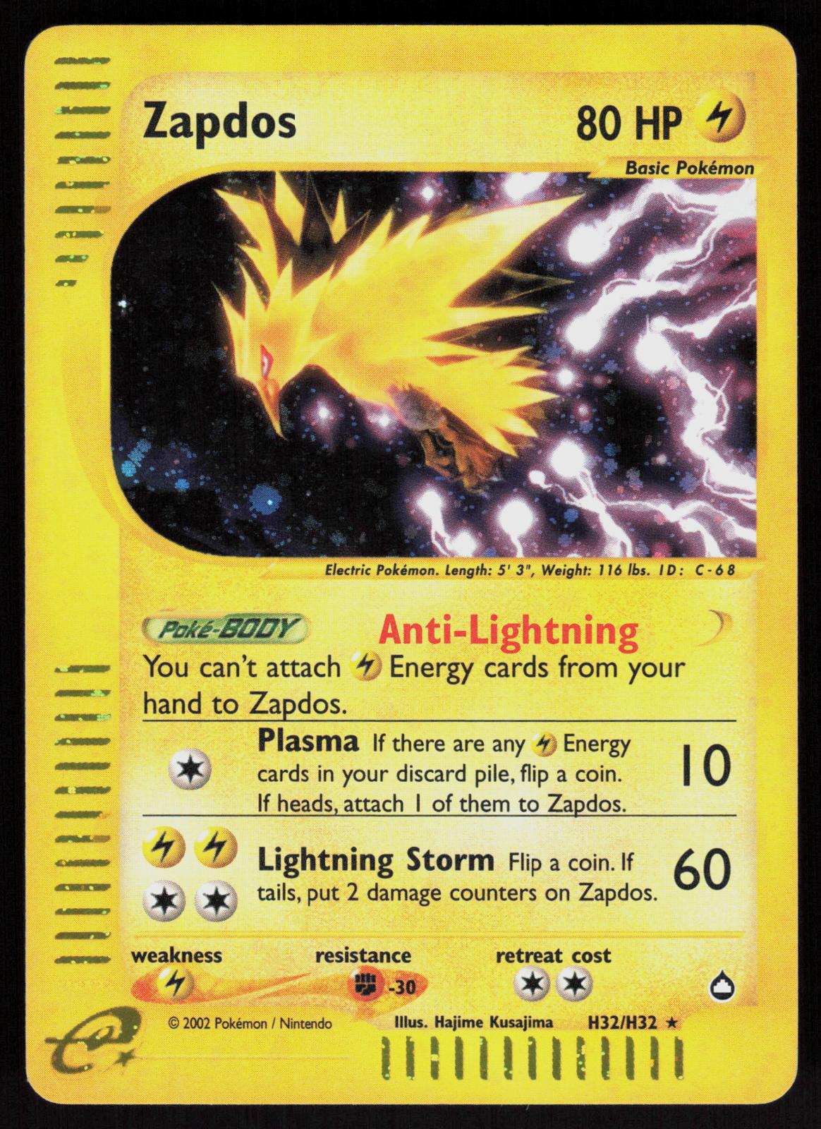 Pokemon Zapdos H32/H32 Aquapolis Holo Rare Lightly Played