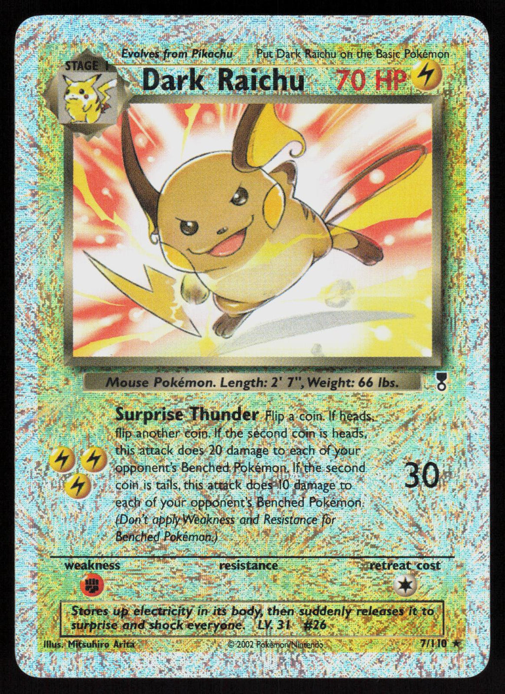 Pokemon Dark Raichu 7/110 Legendary Collection Reverse Holo Heavily Played