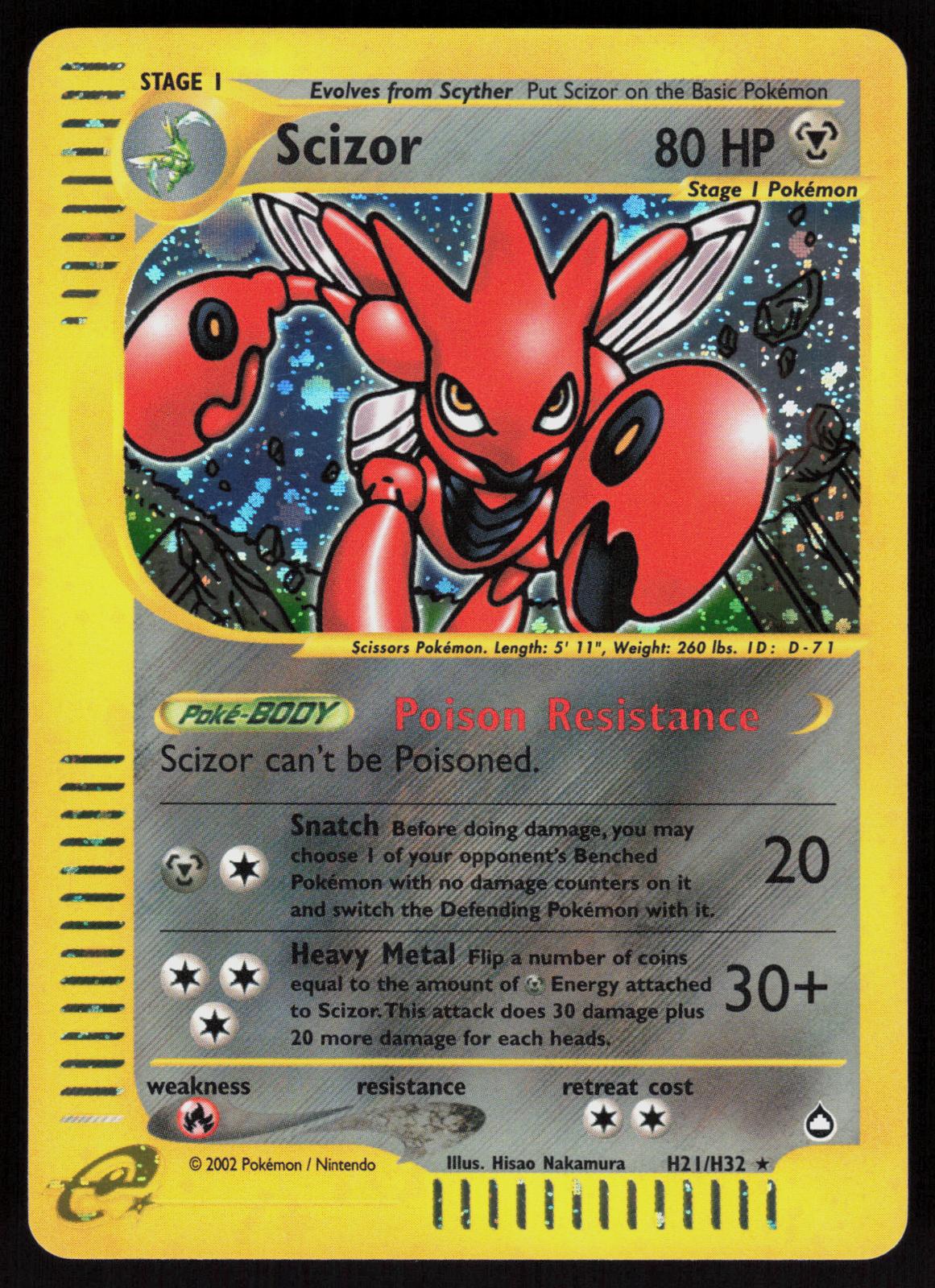 Pokemon Scizor H21/H32 Aquapolis Holo Rare Lightly Played