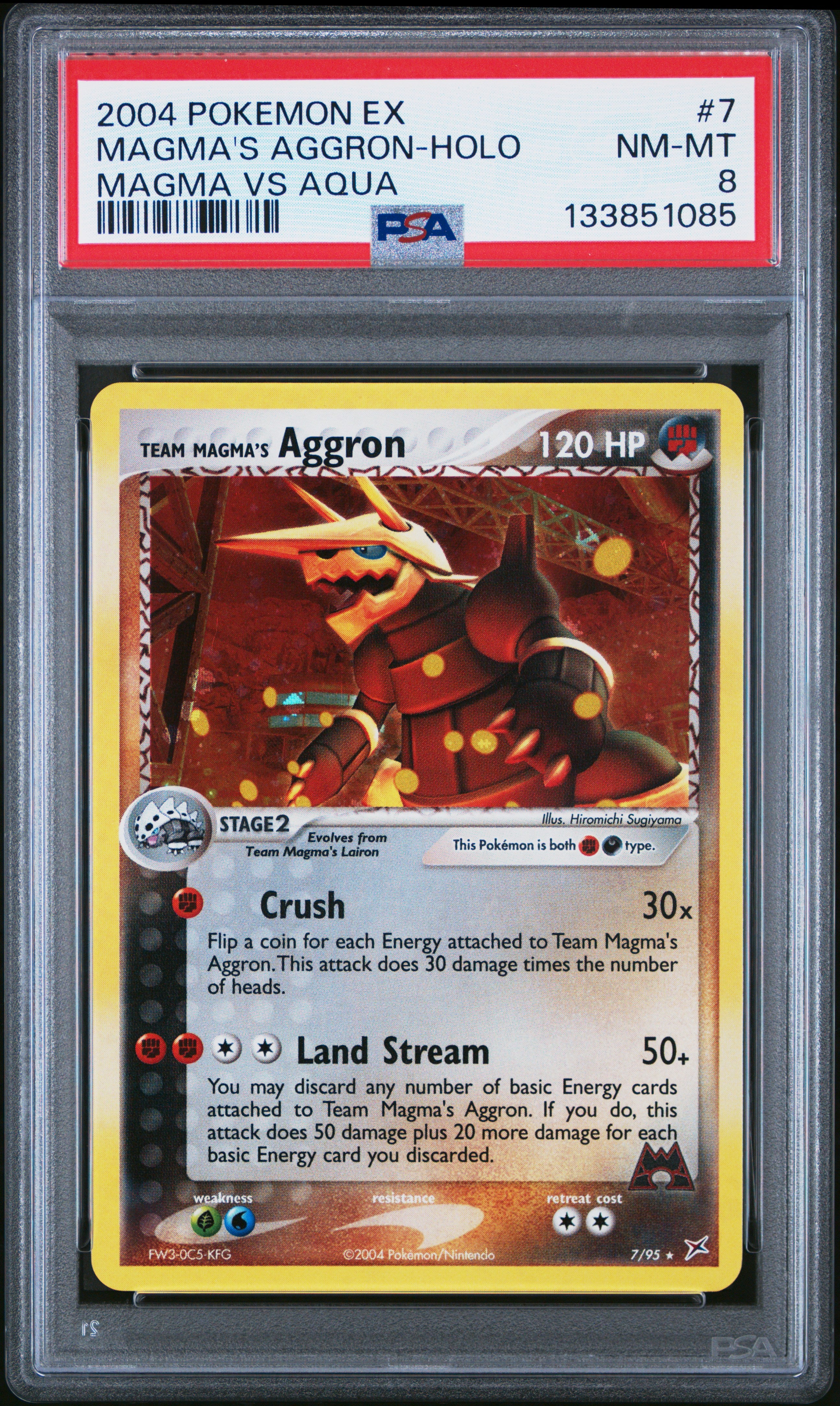 Team Magma's Aggron Holo 7/95 Team Magma Vs Team Aqua Pokemon PSA 8