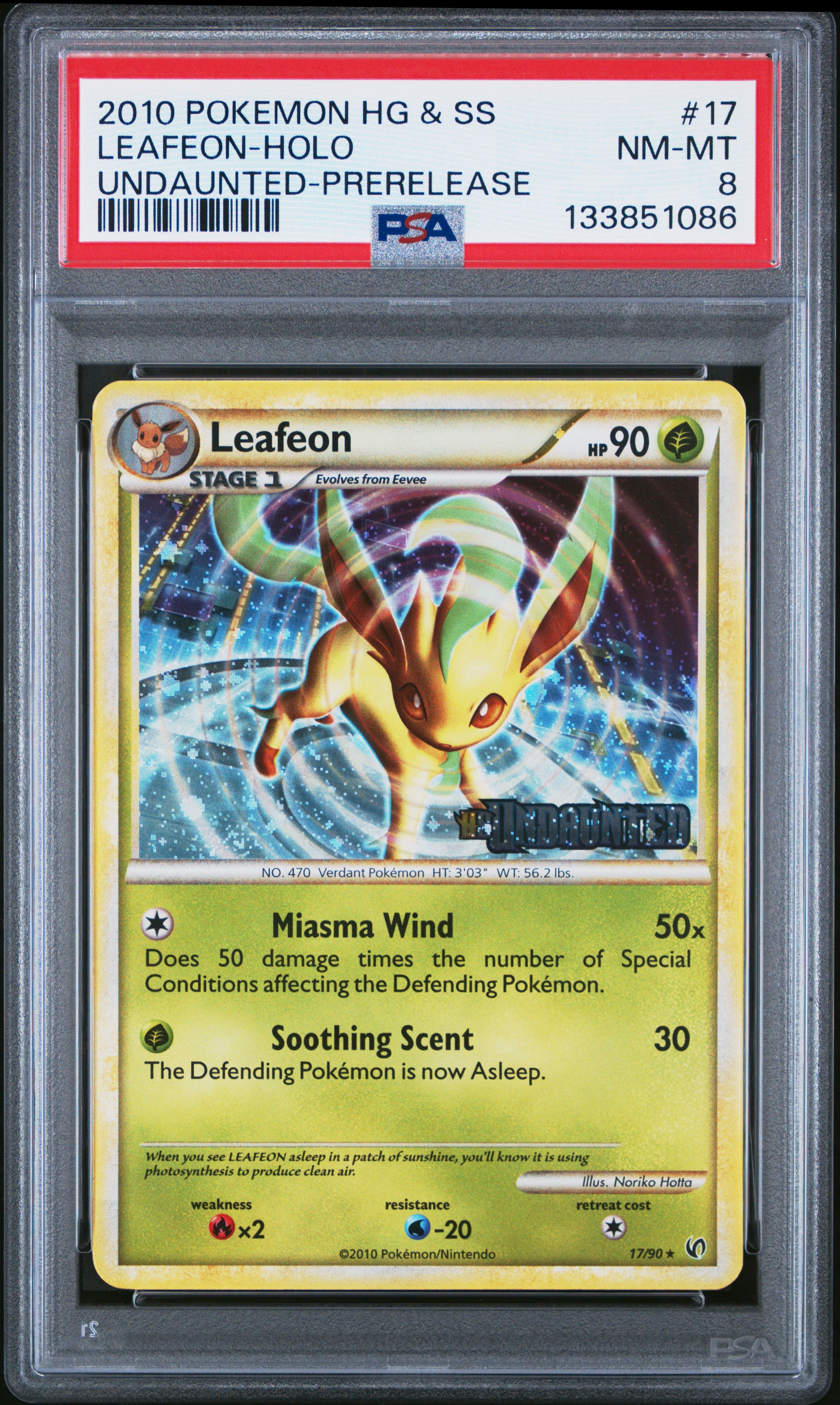 Leafeon Holo 17/123 Prerelease Heartgold & Soulsilver Undaunted Pokemon PSA 8