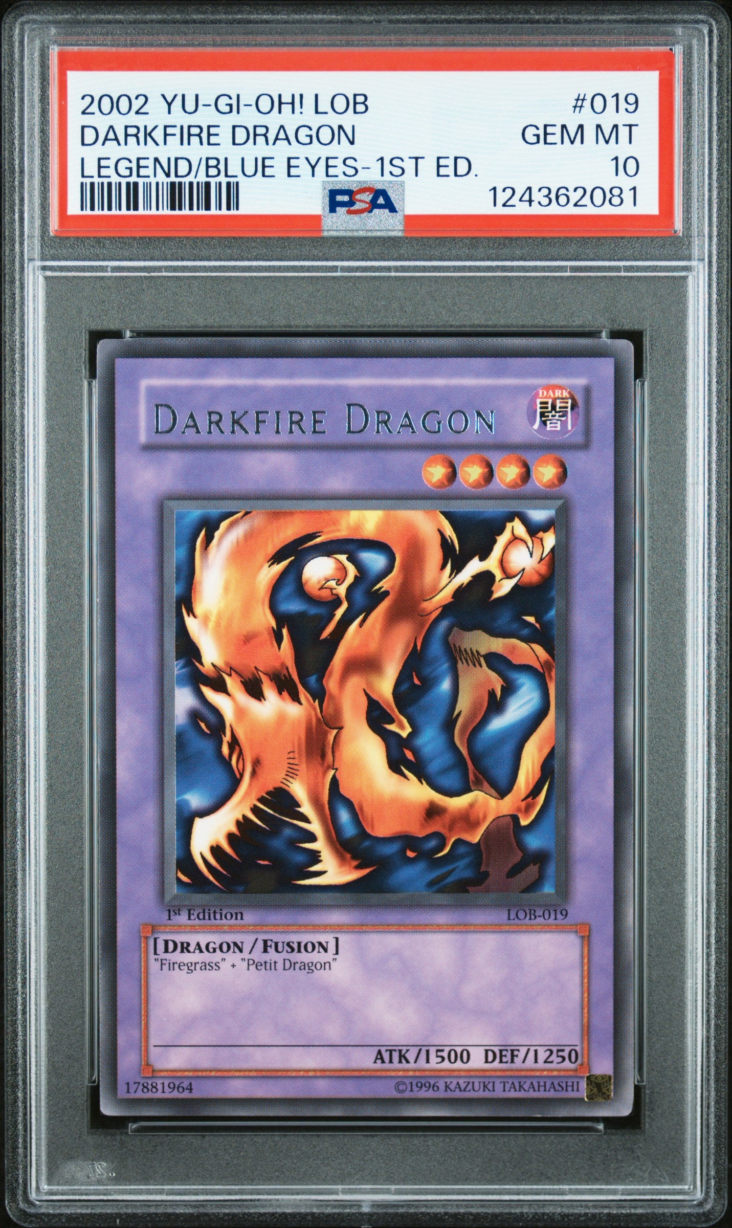 Darkfire Dragon 019 LOB Legend Of Blue Eyes 1st Edition Yugioh PSA 10