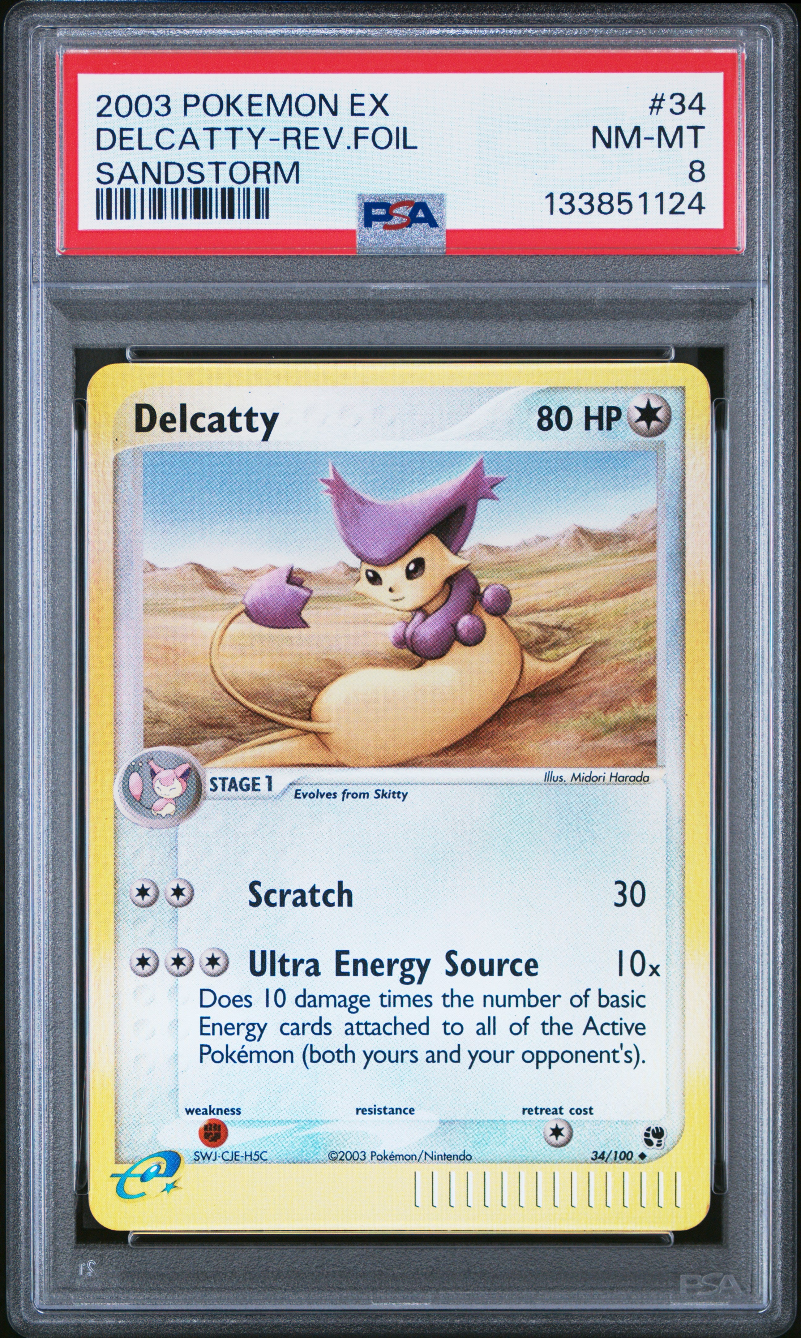 Delcatty Reverse Holo 34/100 Sandstorm Pokemon PSA 8