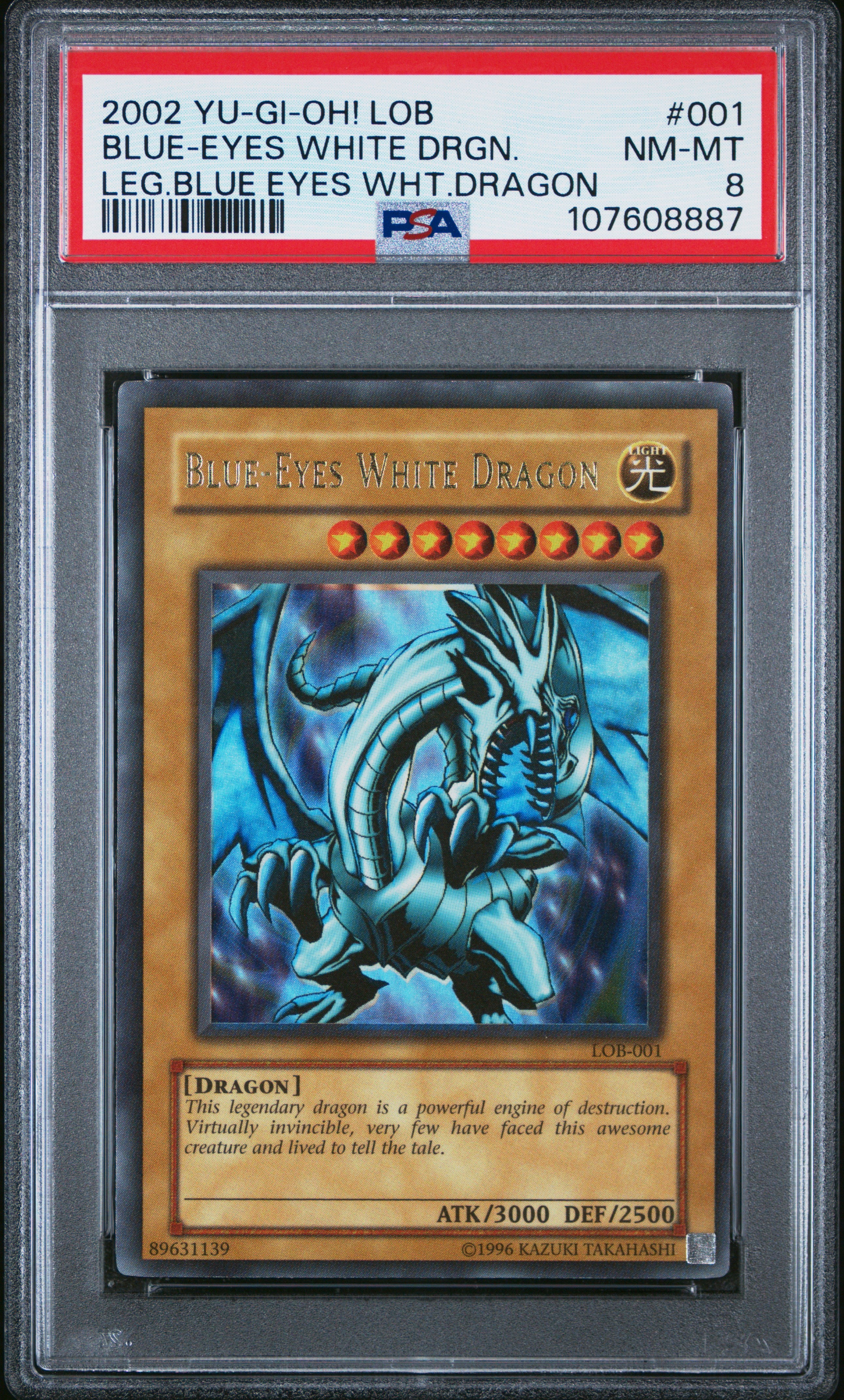 Blue Eyes White Dragon 001 Legend Of Blue Eyes Misprint Holo Shift Yugioh PSA 8