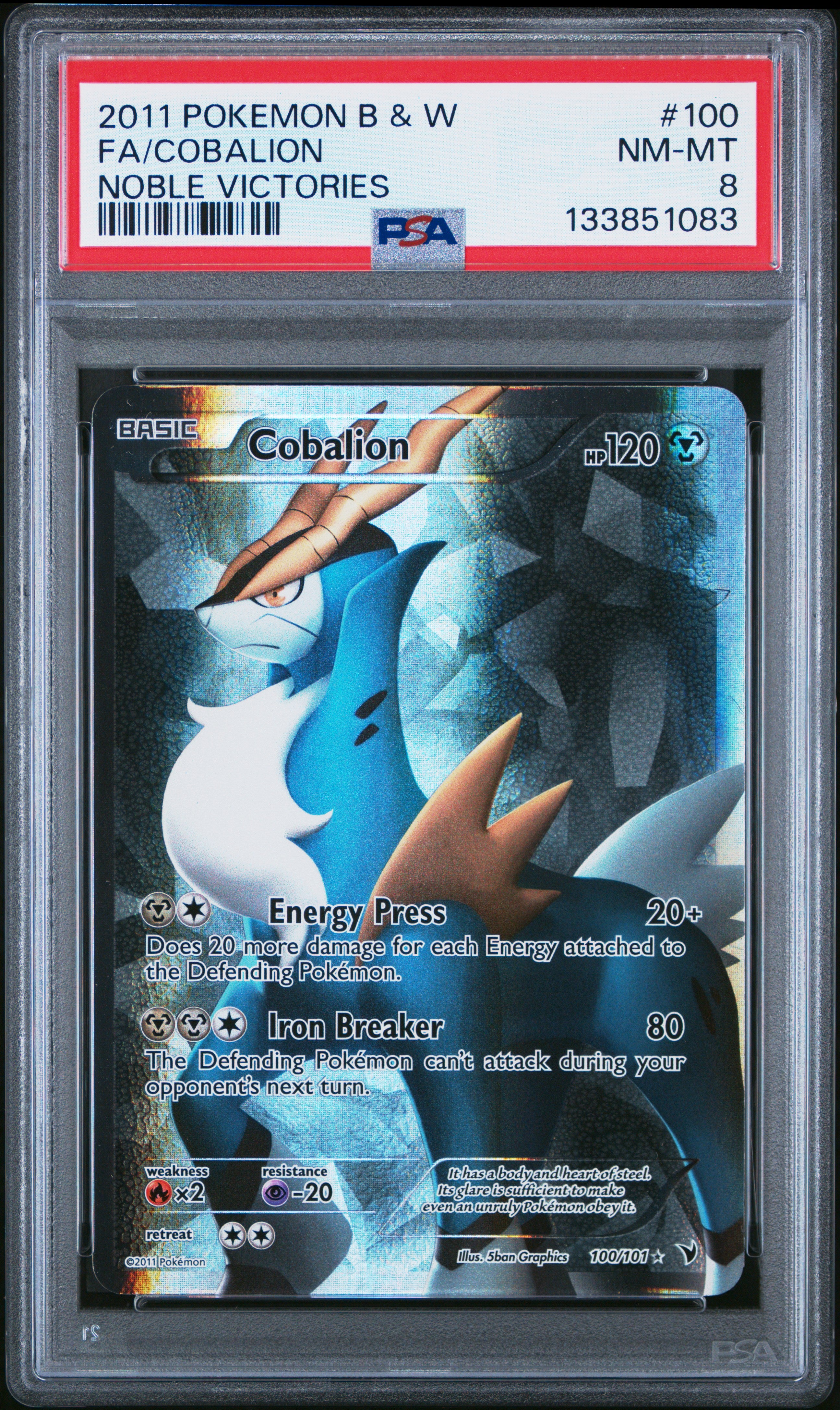 Cobalion 100/101 Noble Victories Pokemon PSA 8