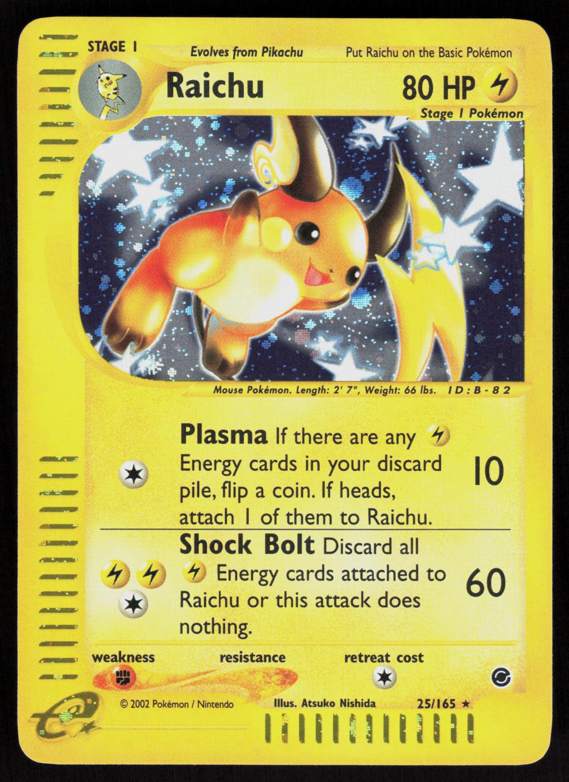 Pokemon Raichu 25/165 Expedition Base Set Holo Rare Near Mint
