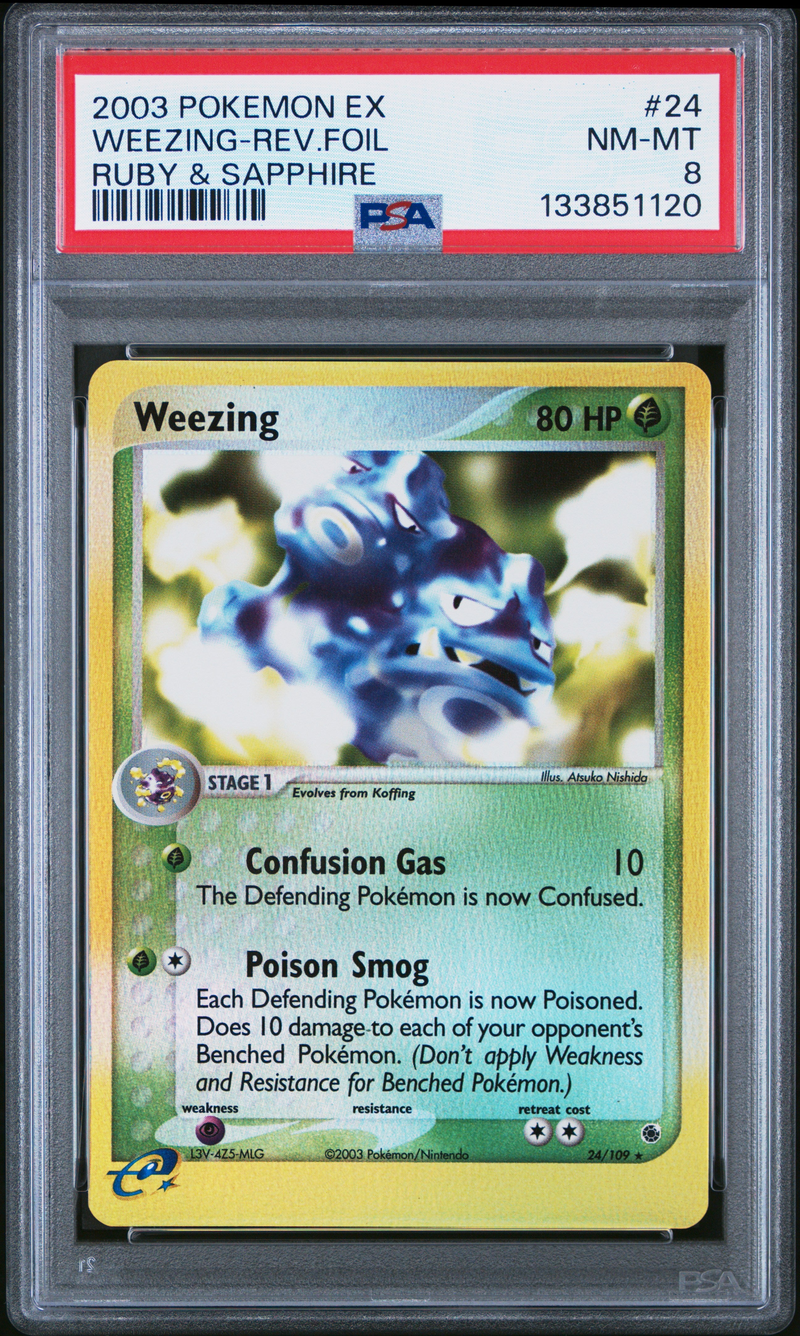 Weezing Reverse Holo 24/109 Ruby & Sapphire Pokemon PSA 8