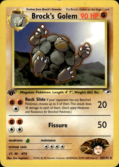 Pokemon Brock's Golem 20/132 Gym Heroes Rare 1st Edition Near Mint