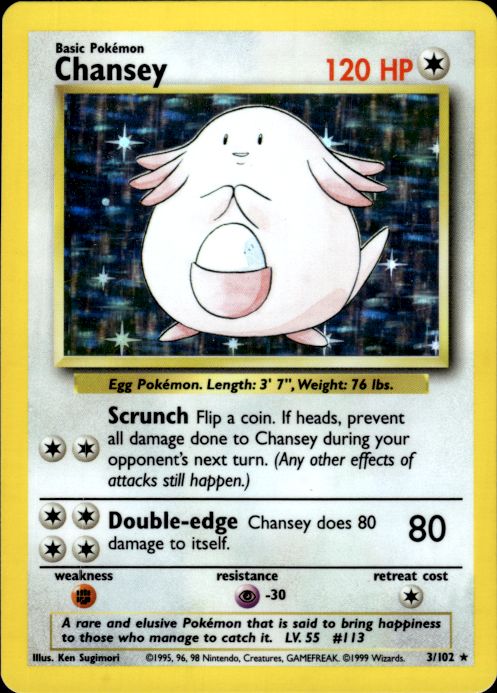 Pokemon Chansey 3/102 Base Set Rare Holo Near Mint