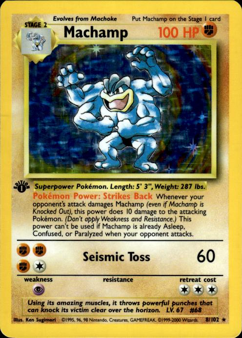 Pokemon Machamp 8/102 Base Set 4th Print 1999-2000 Rare Near Mint