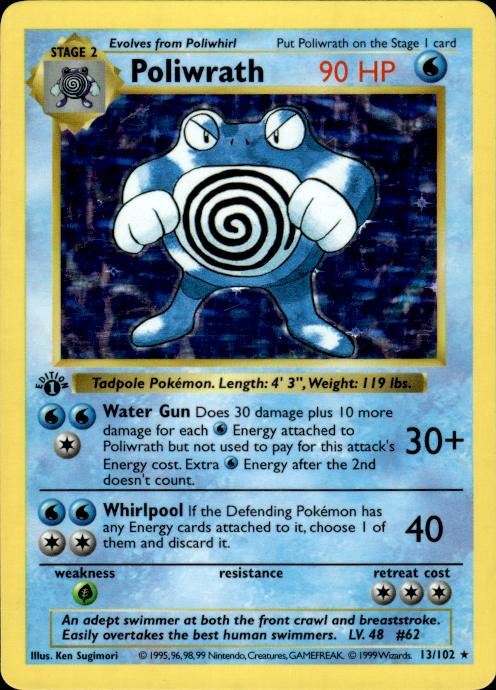 Pokemon Poliwrath 13/102 Base Set Holo Rare 1st Edition Moderately Played