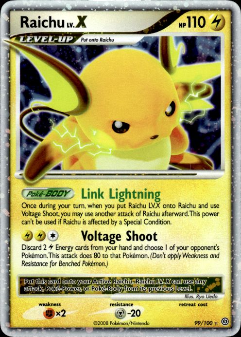Raichu LV.X 99/100 Holo Rare LV.X Stormfront Pokemon Lightly Played