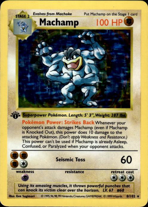 Pokemon Machamp 8/102 Base Set Holo Rare 1st Edition Near Mint