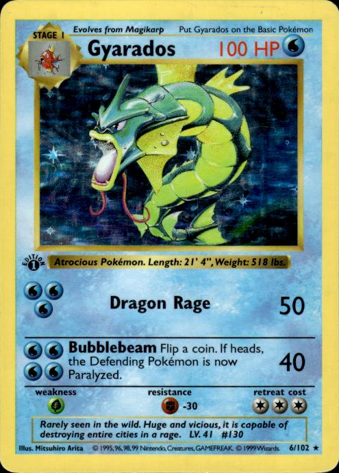 Pokemon Gyarados 6/102 Base Set Holo 1st Edition Heavily Played