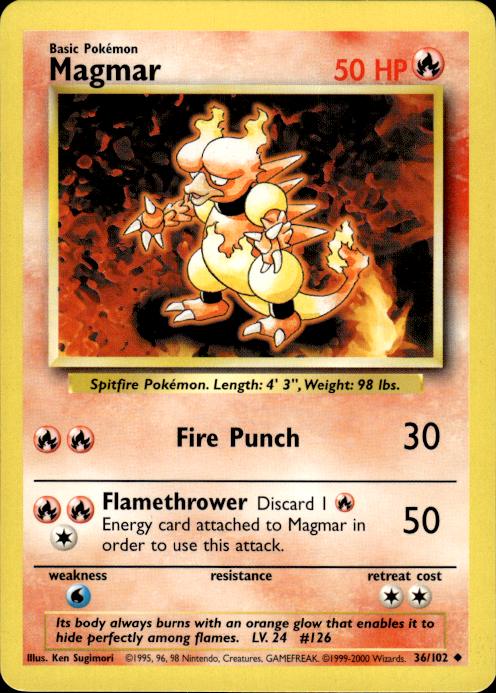Pokemon Magmar 36/102 Base Set 4th Print 1999-2000 Uncommon Near Mint