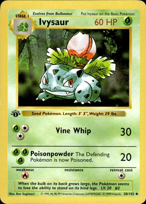 Pokemon Ivysaur 30/102 Base Set Uncommon 1st Edition Moderately Played
