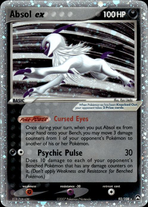 Absol ex 92/108 Holo Rare EX Power Keepers Pokemon Heavily Played - Creased