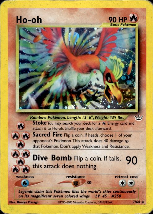 Ho-oh 7/64 Holo Rare Neo Revelation Pokemon Heavily Played - Creased