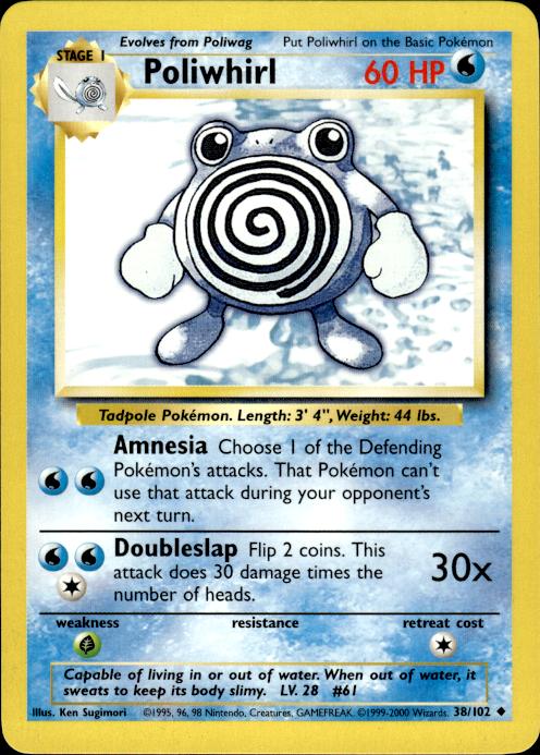 Pokemon Poliwhirl 38/102 Base Set 4th Print 1999-2000 Uncommon Near Mint
