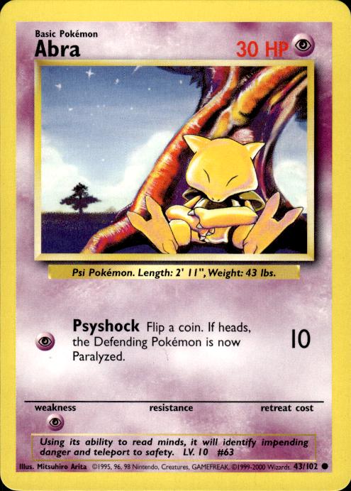 Pokemon Abra 43/102 Base Set 4th Print 1999-2000 Common Near Mint