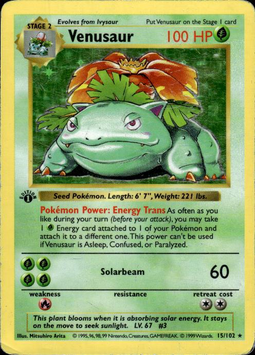 Pokemon Venusaur 15/102 Base Set Holo 1st Edition Heavily Played - Dent / Crease