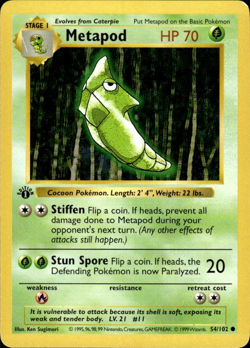 Pokemon Metapod 54/102 Base Set Common 1st Edition Lightly Played