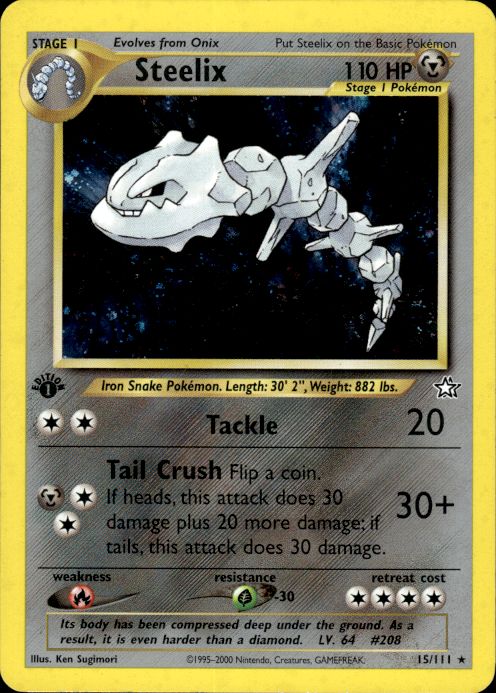 Pokemon Steelix 15/111 Neo Genesis Holo Rare 1st Edition Lightly Played