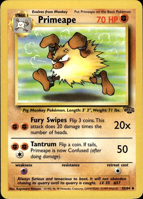 Pokemon Primeape 43/64 Jungle Uncommon Near Mint