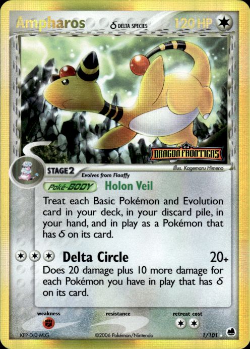 Ampharos 1/101 Rare Dragon Frontiers Pokemon Reverse Holo Lightly Played