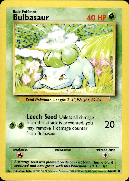 Pokemon Bulbasaur 44/102 Base Set 4th Print 1999-2000 Common Near Mint