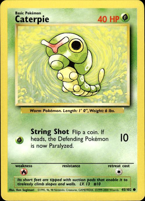 Pokemon Caterpie 45/102 Base Set 4th Print 1999-2000 Common Near Mint