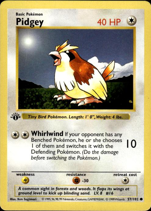 Pokemon Pidgey 57/102 Base Set Common 1st Edition Lightly Played