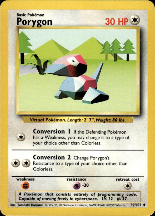 Pokemon Porygon 39/102 Base Set Uncommon Near Mint
