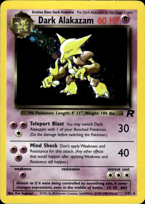 Pokemon Dark Alakazam 1/82 Team Rocket Holo Rare Moderately Played