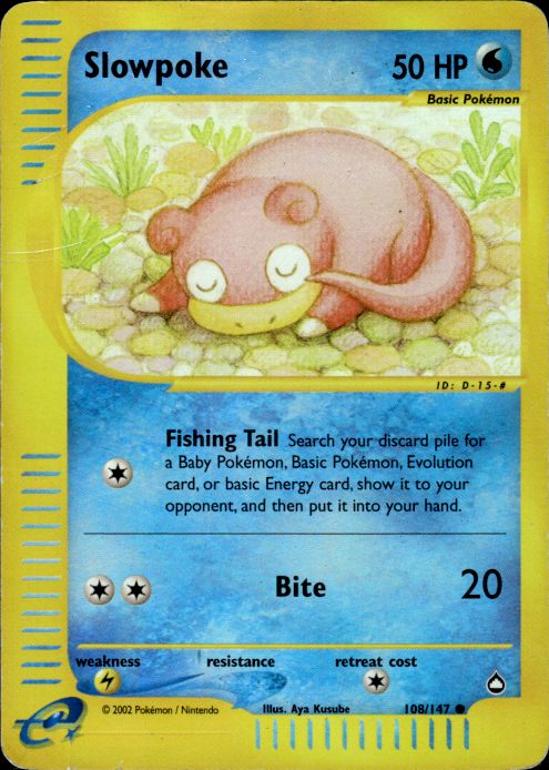 Pokemon Slowpoke 108/147 Aquapolis Common Reverse Holo Heavily Played