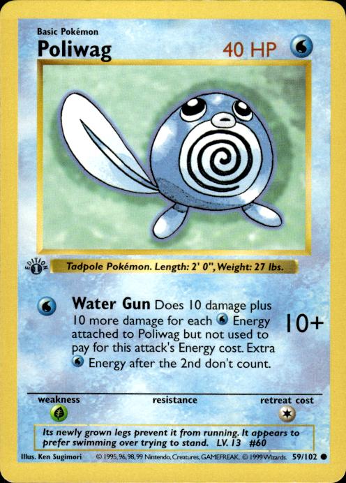 Pokemon Poliwag 59/102 Base Set Common 1st Edition Lightly Played